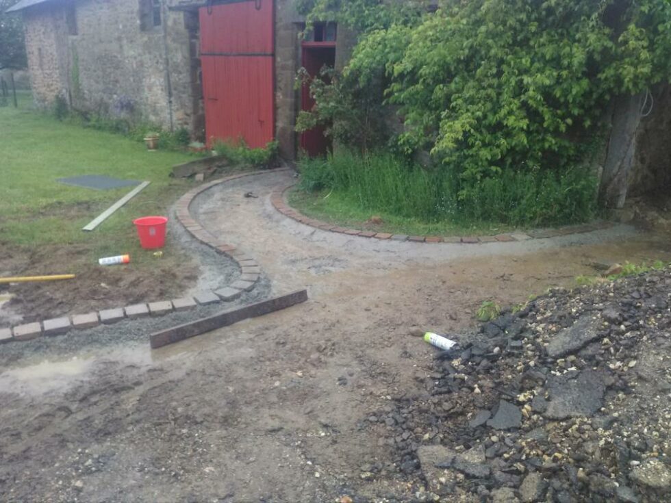 Préparation pose de géotextile avant stabilisateurs de graviers